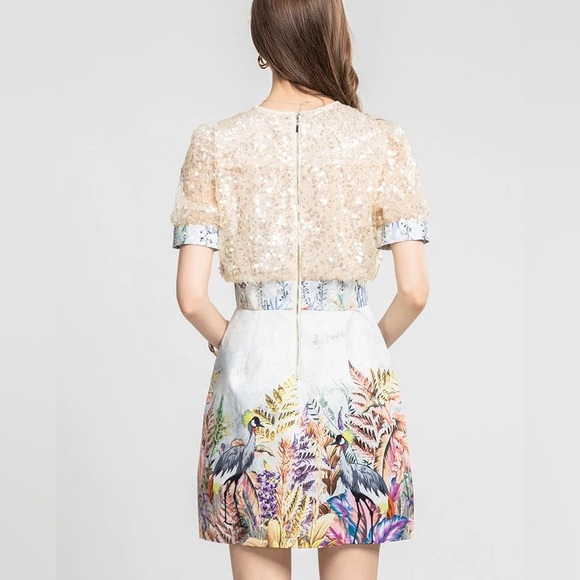 Unique Floral Bird Sequin Dress - Picture 2 of 9